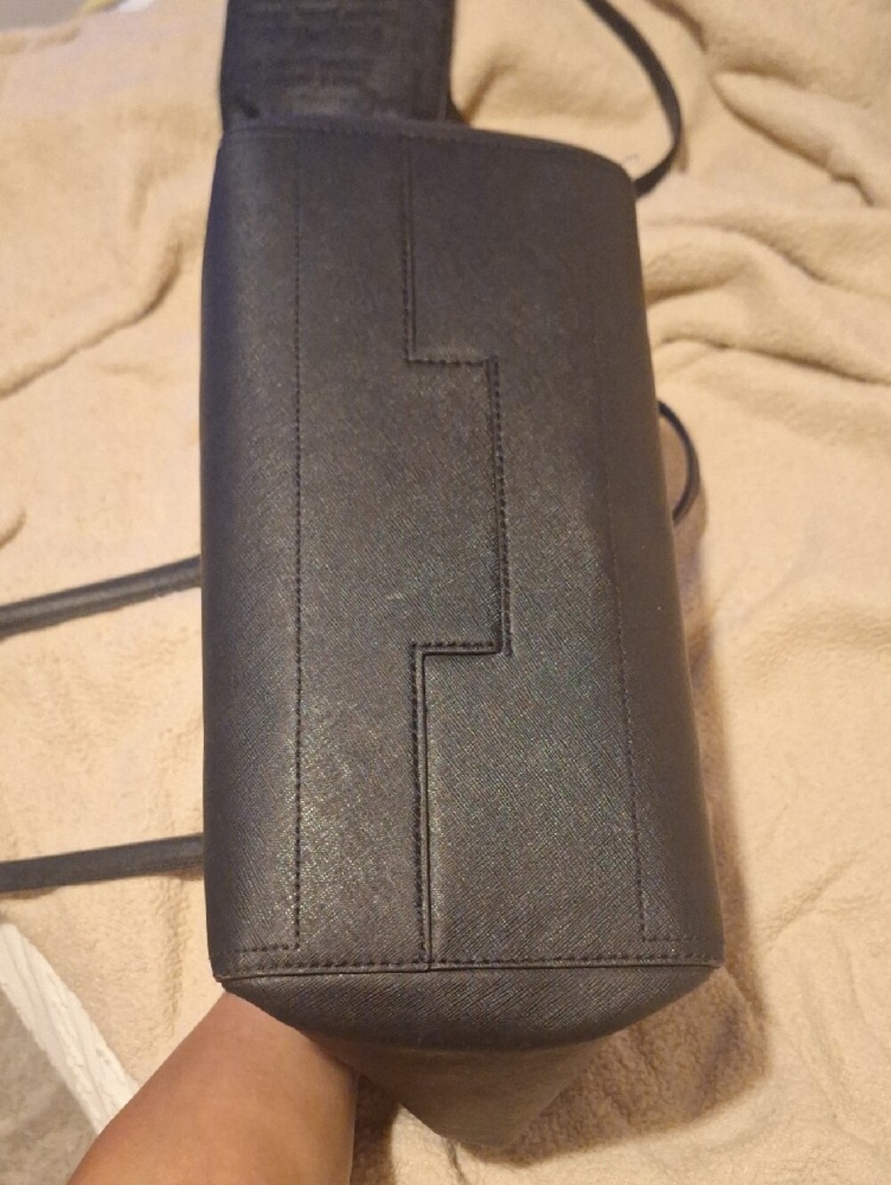 Tory Burch Black Leather Double-Handle Tote with Logo Tag - Picture 6 of 7